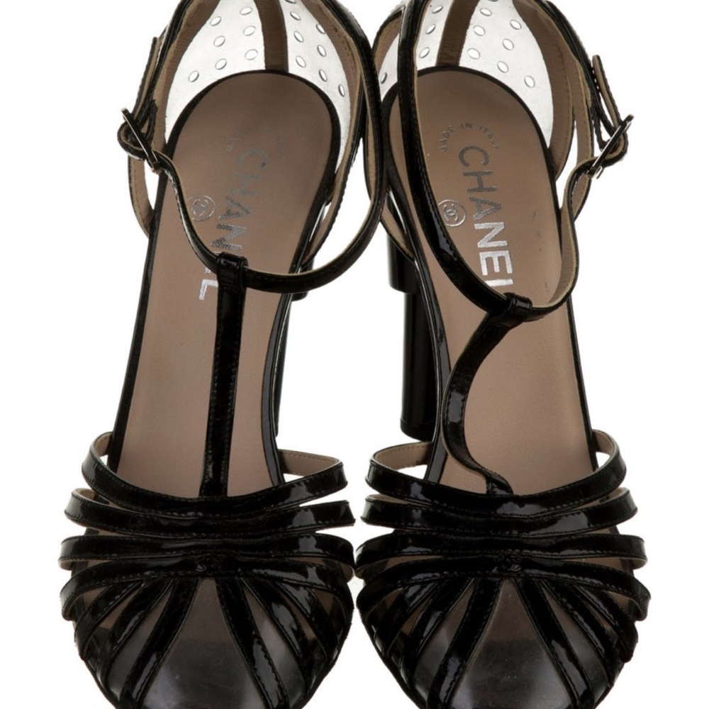 CHANEL Black High Heel Pumps with Ankle Strap